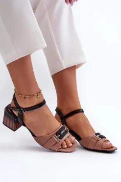 Eleganckie Sandały Damskie Na Obcasie Klocku Różowe Natissa