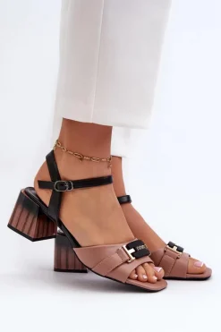 Eleganckie Sandały Damskie Na Obcasie Klocku Różowe Natissa