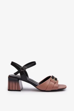 Eleganckie Sandały Damskie Na Obcasie Klocku Różowe Natissa