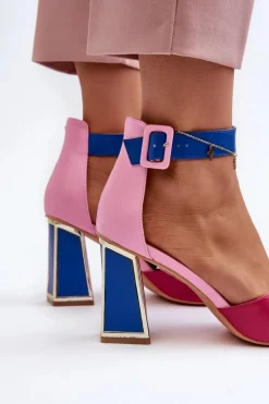 Eleganckie Sandały Damskie Na Słupku Różowe Rosazara