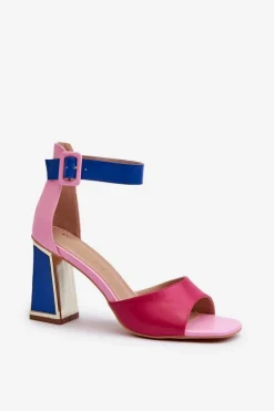 Eleganckie Sandały Damskie Na Słupku Różowe Rosazara