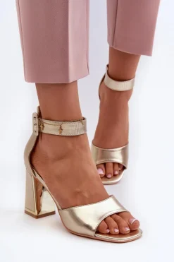 Eleganckie Sandały Damskie Na Słupku Złote Rosazara