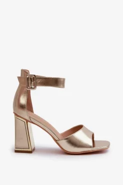 Eleganckie Sandały Damskie Na Słupku Złote Rosazara