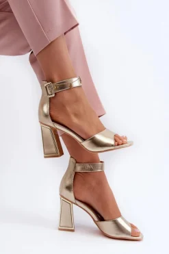 Eleganckie Sandały Damskie Na Słupku Złote Rosazara