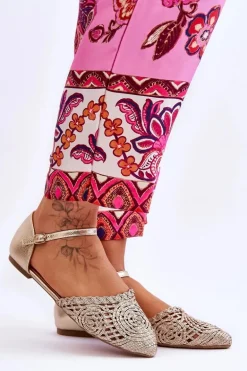 Eleganckie Sandały Damskie Płaskie Złote Sheia