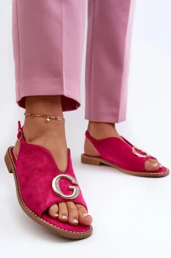 Eleganckie Sandały Damskie Z Ozdobą Eko Zamszowe S.Barski KV27-058 Fuksja
