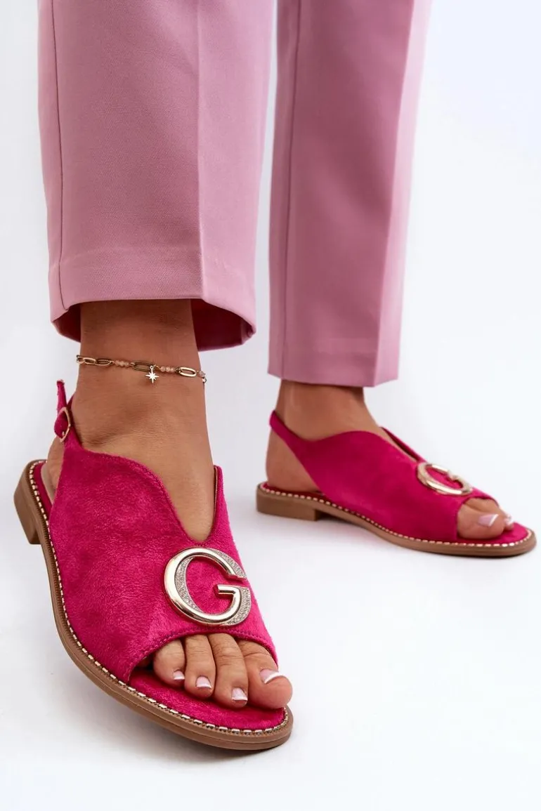 Eleganckie Sandały Damskie Z Ozdobą Eko Zamszowe S.Barski KV27-058 Fuksja