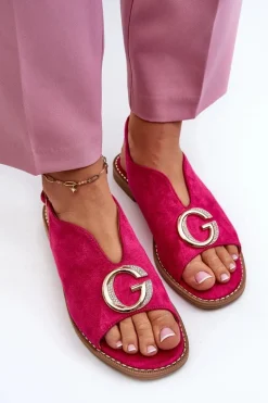 Eleganckie Sandały Damskie Z Ozdobą Eko Zamszowe S.Barski KV27-058 Fuksja