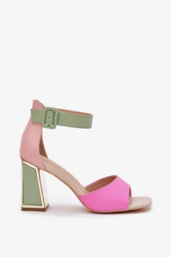 Eleganckie Sandały Damskie Na Słupku Różowo-Zielone Rosazara
