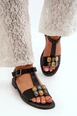 Eleganckie Sandały Damskie Z Ozdobnymi Detalami S.Barski KV27-030 Czarne