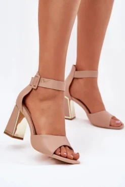 Eleganckie Sandały Damskie Na Słupku Nude Rosazara