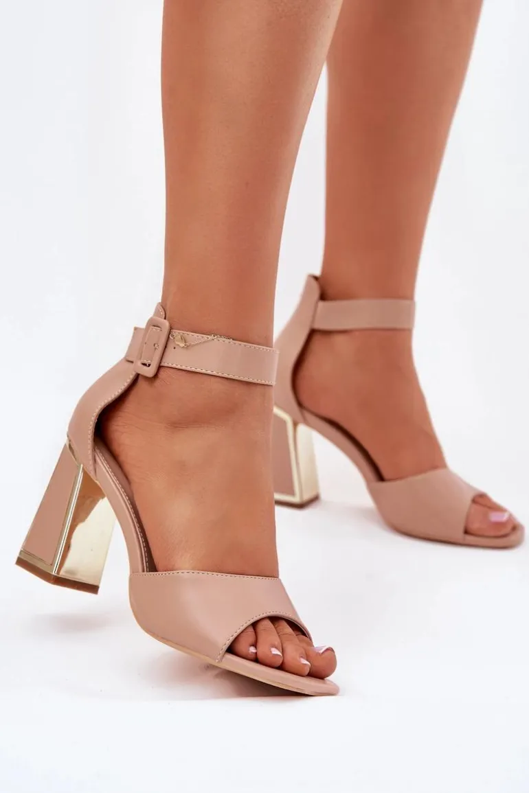 Eleganckie Sandały Damskie Na Słupku Nude Rosazara