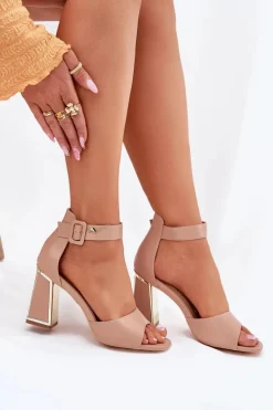 Eleganckie Sandały Damskie Na Słupku Nude Rosazara