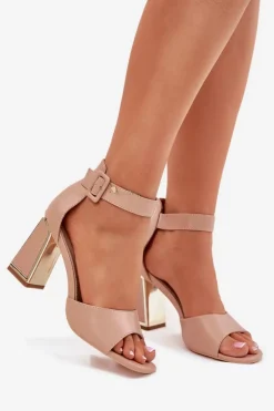 Eleganckie Sandały Damskie Na Słupku Nude Rosazara