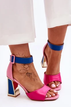 Eleganckie Sandały Na Obcasie Różowo-Niebieskie Sorel