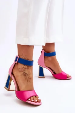 Eleganckie Sandały Na Obcasie Różowo-Niebieskie Sorel