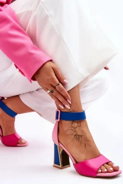 Eleganckie Sandały Na Obcasie Różowo-Niebieskie Sorel