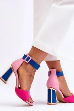 Eleganckie Sandały Na Obcasie Różowo-Niebieskie Sorel