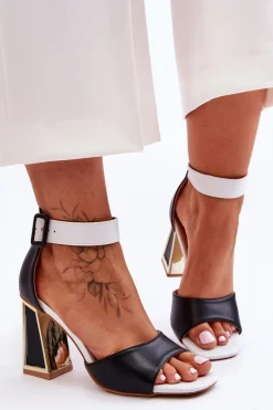 Eleganckie Sandały Na Obcasie Czarno-Białe Sorel