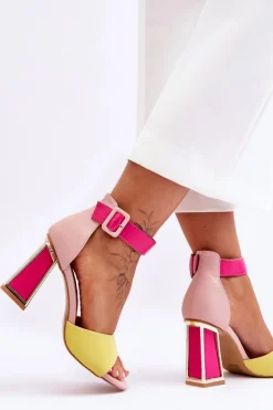 Eleganckie Sandały Na Obcasie Różowo-Żółte Sorel