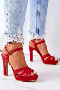 Eleganckie Sandały Na Słupku Czerwone Anastasia