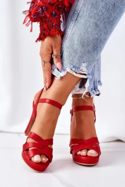 Eleganckie Sandały Na Słupku Czerwone Anastasia