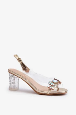 Eleganckie Sandały Na Słupku Z Ozdobami Złote D&A MR38-444