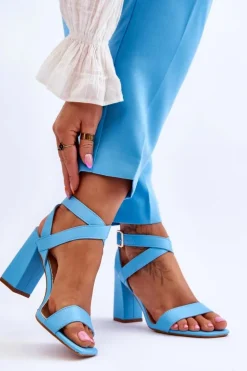 Eleganckie Sandały Na Słupku Jasnoniebieskie Michele