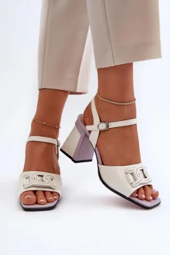 Eleganckie Sandały Na Słupku Z Ozdobą Białe D&A MR38-156