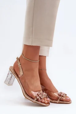 Eleganckie Sandały Na Słupku Z Ozdobami Różowe Złoto D&A MR38-444