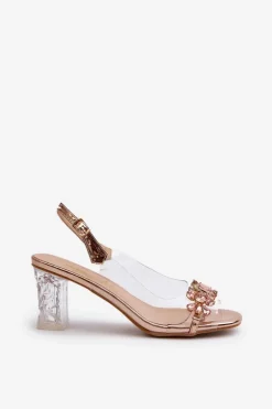 Eleganckie Sandały Na Słupku Z Ozdobami Różowe Złoto D&A MR38-444