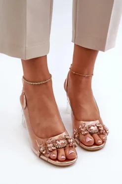 Eleganckie Sandały Na Słupku Z Ozdobami Różowe Złoto D&A MR38-444