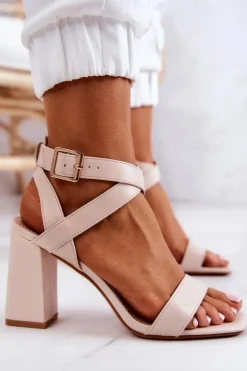 Eleganckie Sandały Na Słupku Beżowe Michele