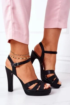 Eleganckie Sandały Na Słupku Czarne Anastasia