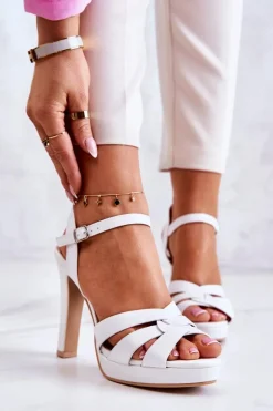 Eleganckie Sandały Na Słupku Białe Anastasia