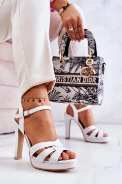 Eleganckie Sandały Na Słupku Białe Anastasia
