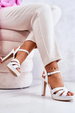 Eleganckie Sandały Na Słupku Białe Anastasia