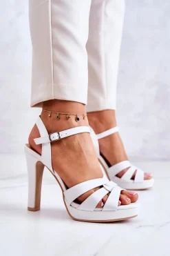 Eleganckie Sandały Na Słupku Białe Anastasia