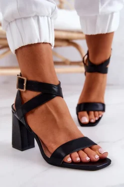 Eleganckie Sandały Na Słupku Czarne Michele