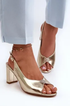 Eleganckie Sandały Na Słupku Z Ozdobą Złote Trasea