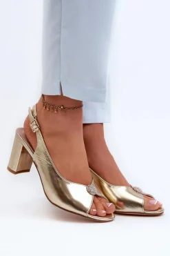 Eleganckie Sandały Na Słupku Z Ozdobą Złote Trasea
