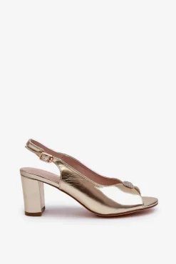 Eleganckie Sandały Na Słupku Z Ozdobą Złote Trasea