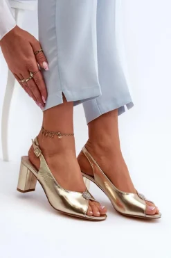 Eleganckie Sandały Na Słupku Z Ozdobą Złote Trasea