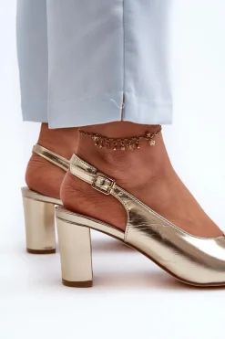 Eleganckie Sandały Na Słupku Z Ozdobą Złote Trasea