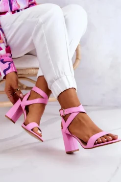Eleganckie Sandały Na Słupku Różowe Michele