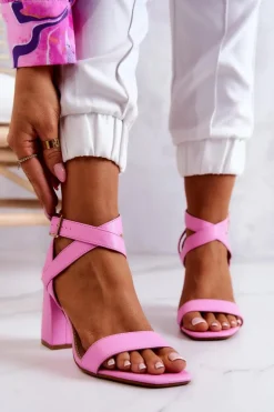 Eleganckie Sandały Na Słupku Różowe Michele