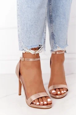 Eleganckie Sandały Na Szpilce Różowe Złoto Glamour