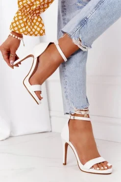 Eleganckie Sandały Na Szpilce Białe Glamour