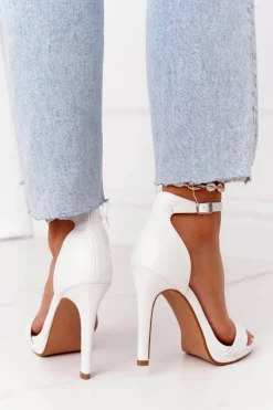 Eleganckie Sandały Na Szpilce Białe Glamour