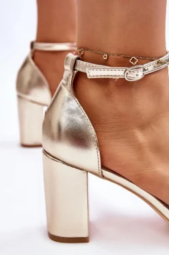 Eleganckie Sandały Z Cyrkoniami Na Obcasie Złote Laurene